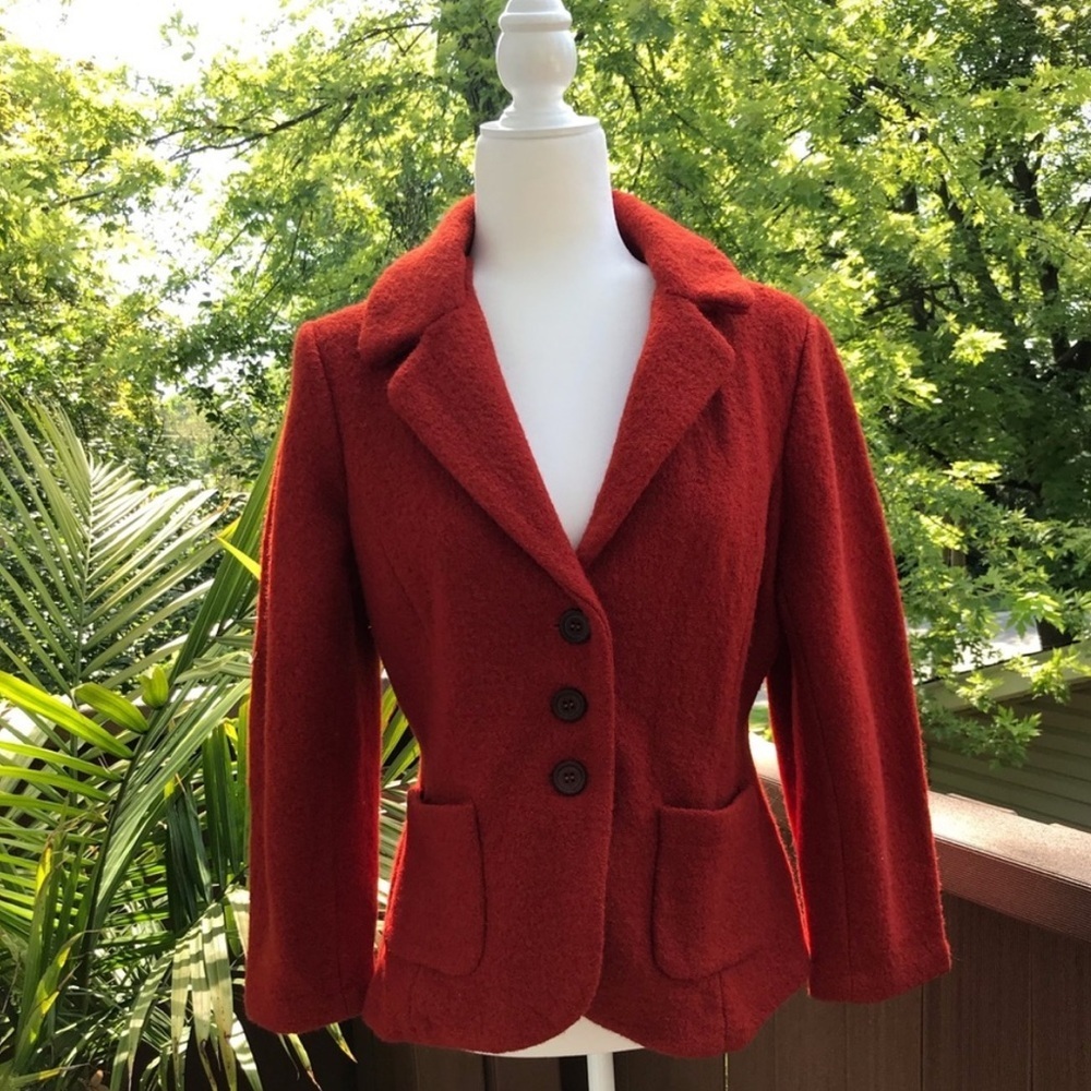Kate Hill Orange Triple Button Up 100% Wool Blazer Jacket Size Small Petite